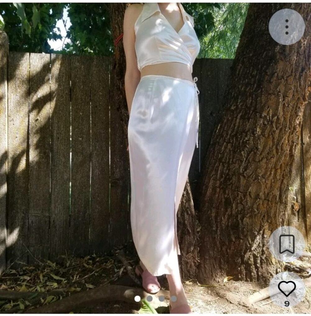 Vintage Halter Two Piece set halter wrap top skirt ivory collared by Joule